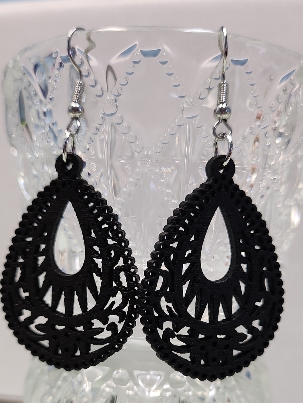 Black Wooden Boho Teardrop Dangle Earrings!